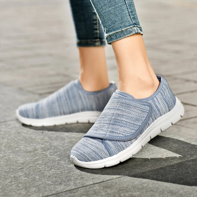 Women's Orthopedic Wide Feet Diabetic Shoes, Adjustable Eversion Casual Walking Shoes