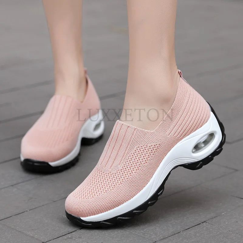 Women's Slip-On Orthopedic Walking Shoes with Mesh and Platform Sole