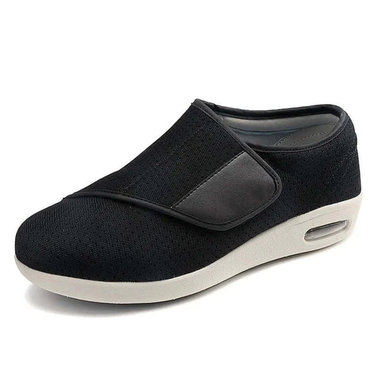 Men's orthopedic wide feet diabetic shoes with adjustable slip-on design, mesh upper, and rubber outsole.
